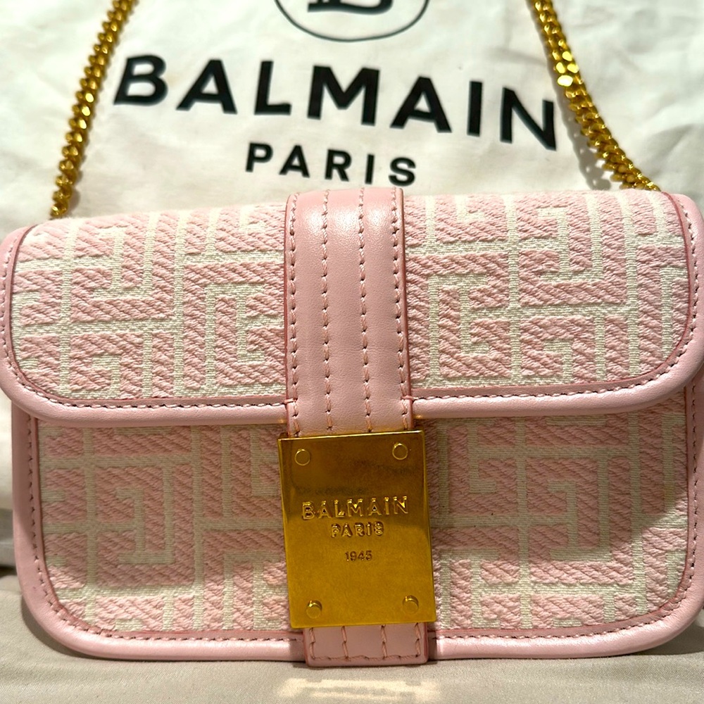 Balmain Pink Jacquard and leather Purse